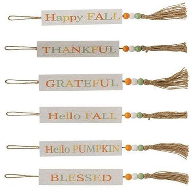 Harvest Multi Color Beaded Wood Tag with Tassel 6 Asstd - The Fox Decor